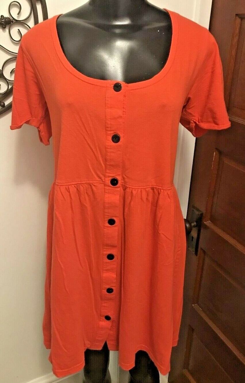Small Glassons 100% Cotton Button Front Orange Women's Dress